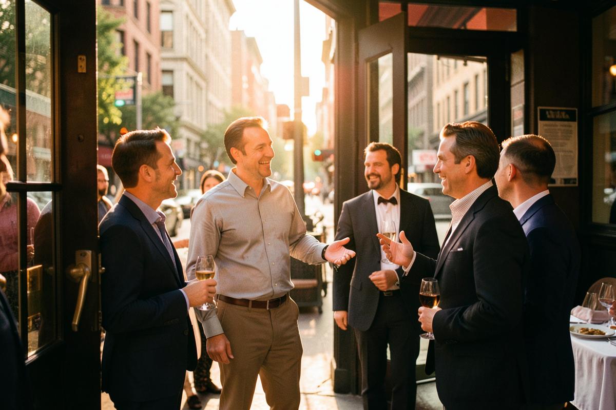 Guests greeted at a restaurant entrance on a Chicago sidewalk